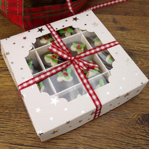 White Window Truffle Box with Silver Star (Kit with 5 Boxes) - Naira Cake Supplies
